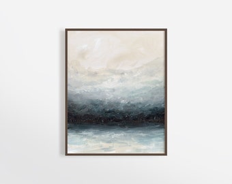 Painting, Mountain Art Print, Misty, Moody, Winter, River, Landscape Art, Abstract Landscape, Modern Art Print, Contemporary Art