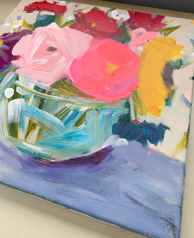Original Floral Painting Flower Art Glass Vase Still Life Etsy