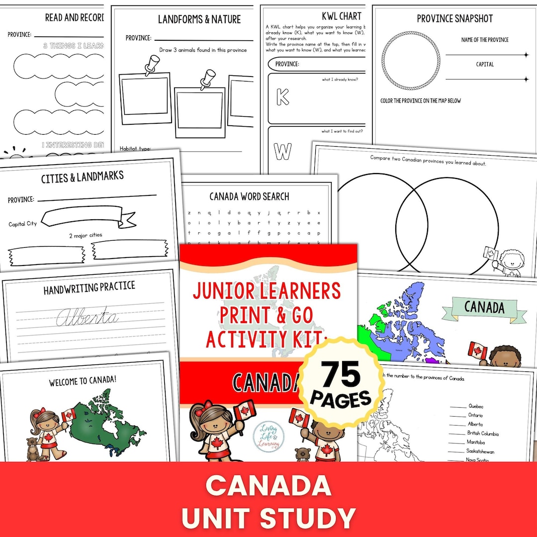 Canada Unit Study Printable, Canada Worksheets for Kids, Homeschool ...
