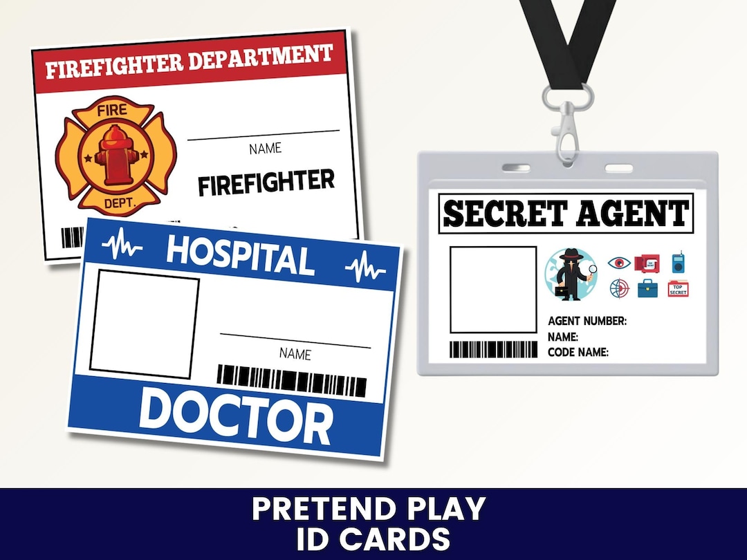 Playid Examples Pretend Play ID Cards Printable | Community Helper Badges | Dramatic ...