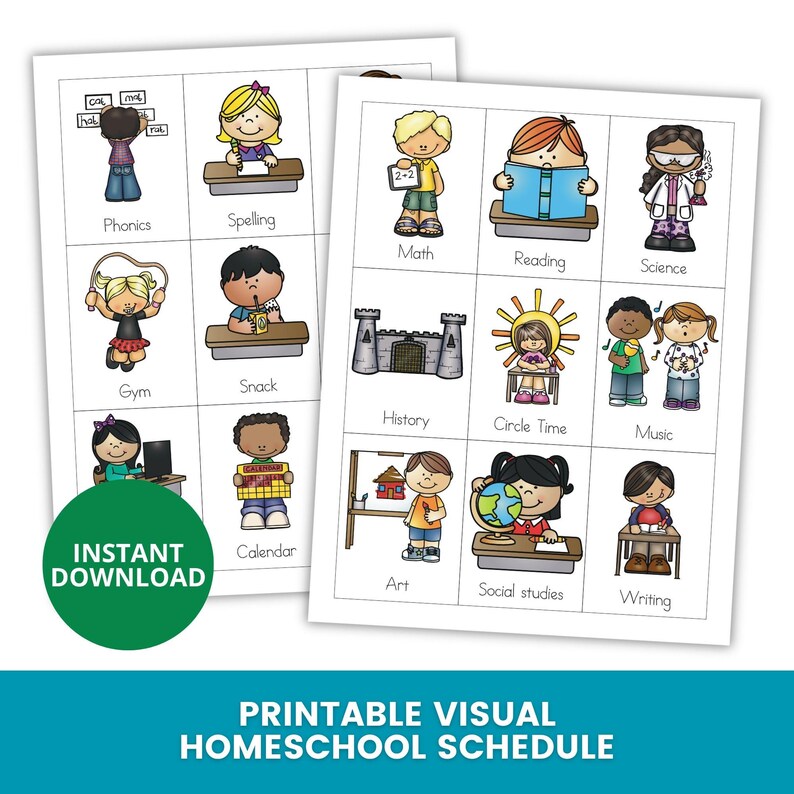 Visual Homeschool Schedule Printable, Daily Routine Cards for Kids ...
