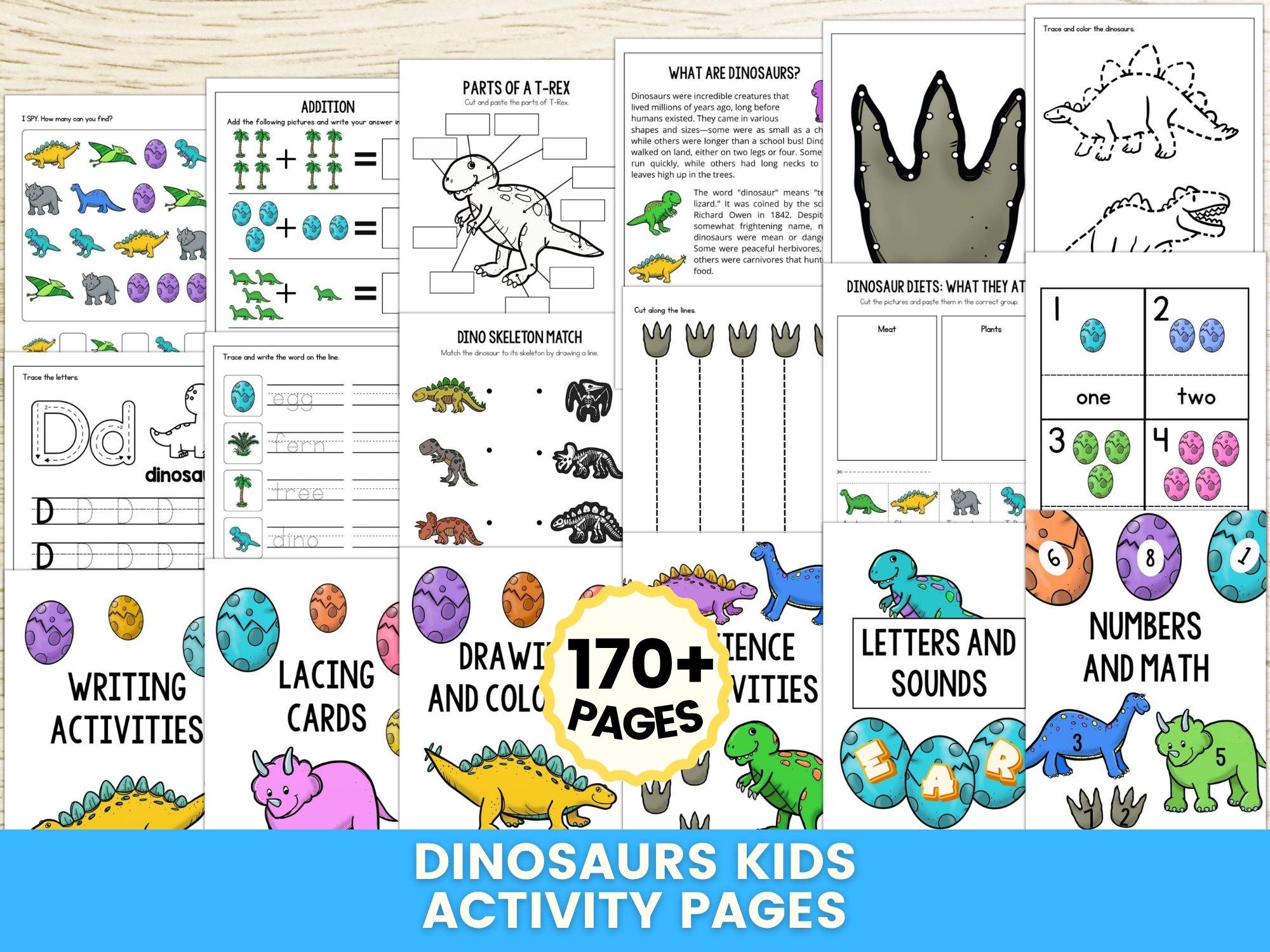 Dinosaur Worksheets, Kids Dino Activity Pages, Printable Preschool ...