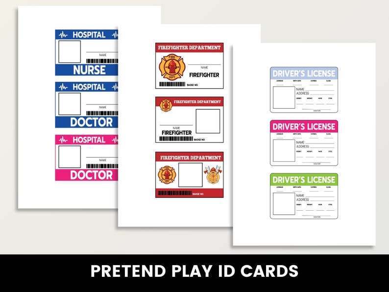 Playid Examples Pretend Play ID Cards Printable | Community Helper Badges | Dramatic ...