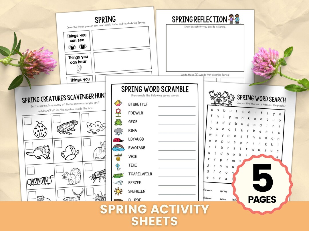 Spring Activity Pack for Kids, Printable Spring Worksheets, Word Search ...