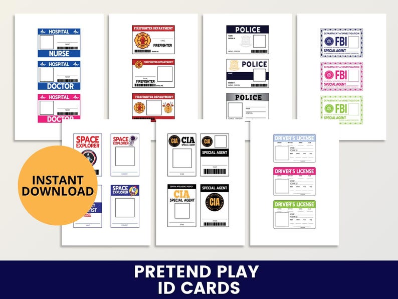 Pretend Play ID Cards Printable | Community Helper Badges | Dramatic ...