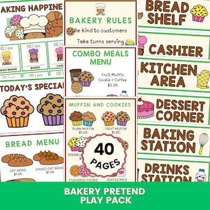 Bakery Pretend Play Pack, Bakery Pretend Play, Dramatic Play Pack, Printable Bakery Set, Pretend Play Kids
