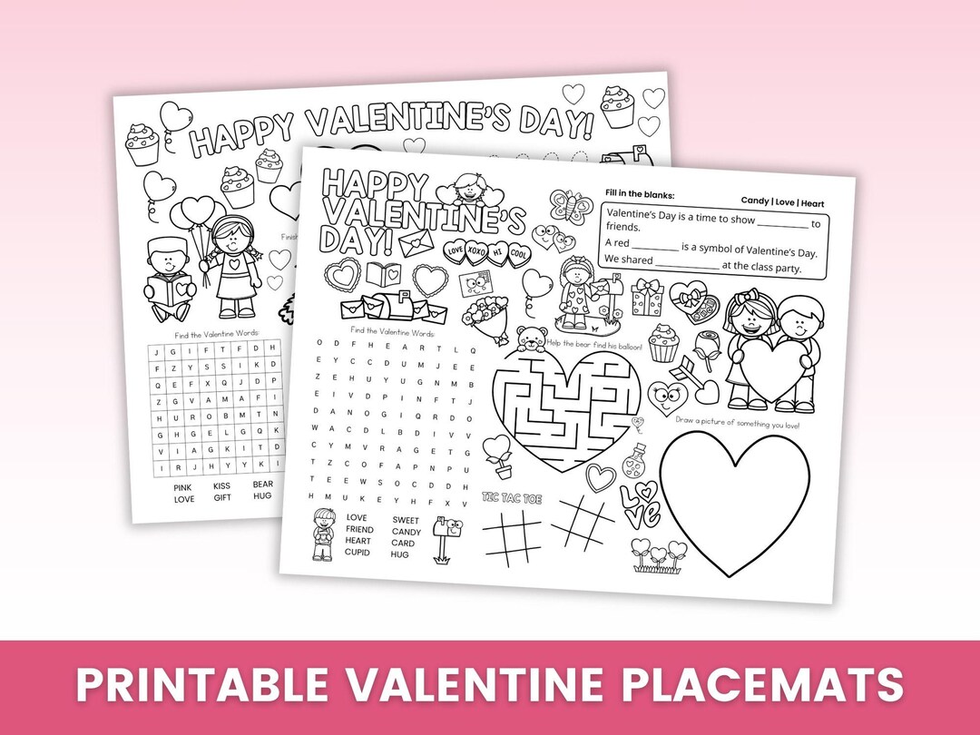 Valentine Coloring Placemat Printable | Valentine’s Day Activity Pages ...