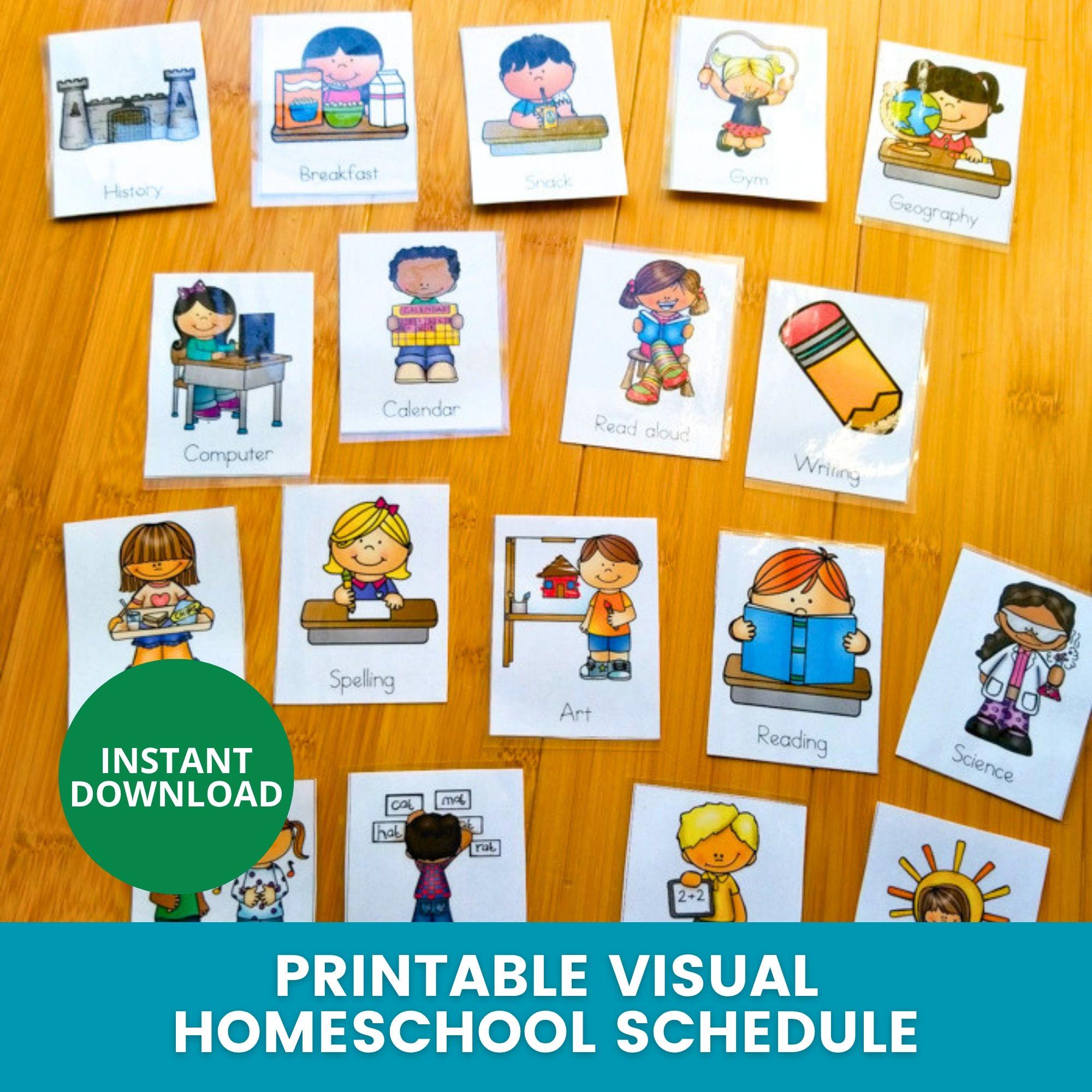 Visual Homeschool Schedule Printable, Daily Routine Cards for Kids ...