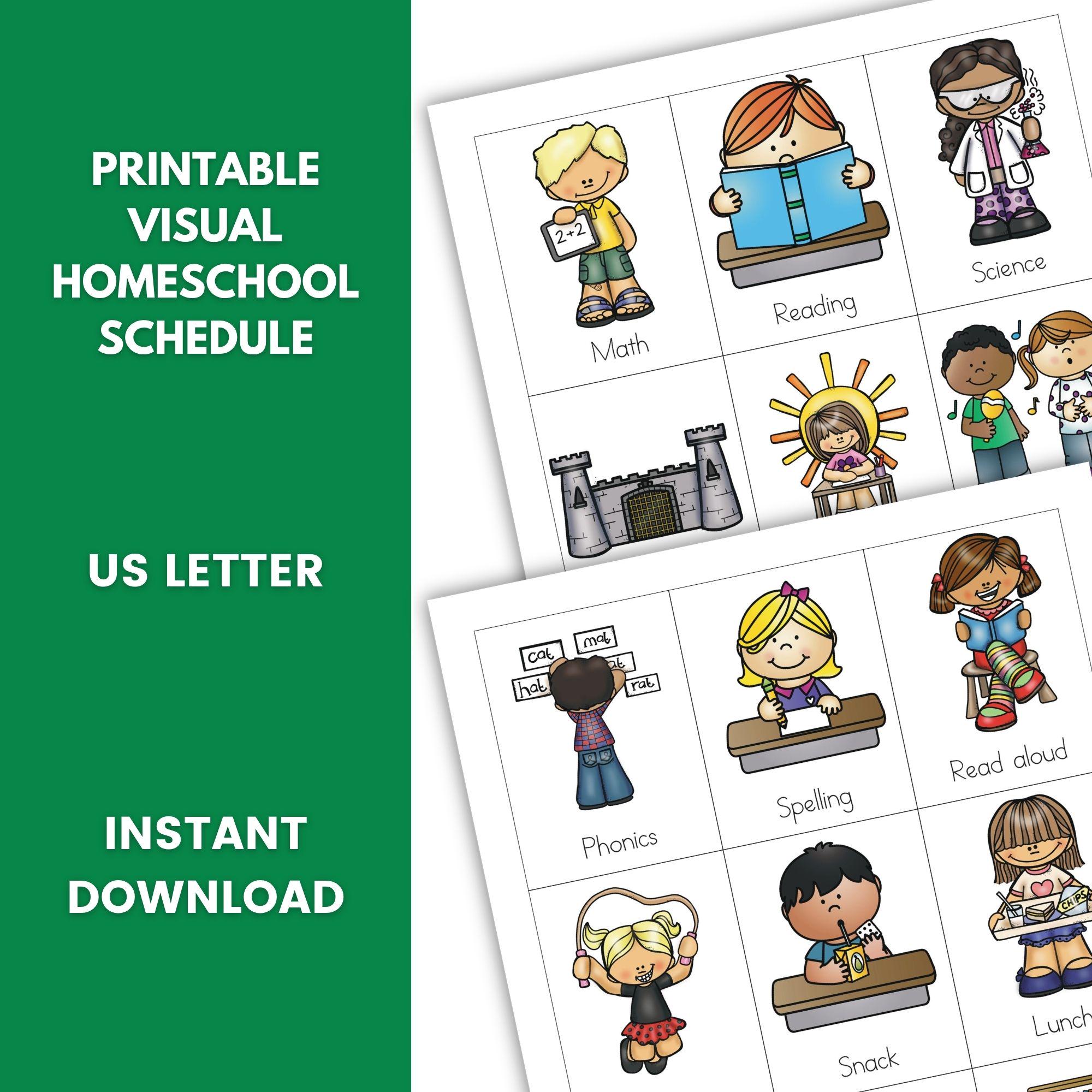 Visual Homeschool Schedule Printable, Daily Routine Cards for Kids ...