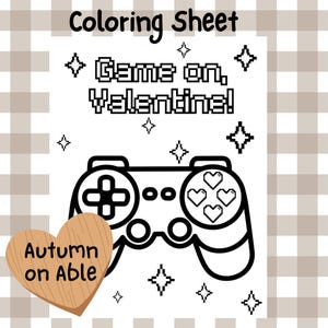 Página para colorear de San Valentín con videojuegos – Game On Valentine – Pixel Heart & Controller