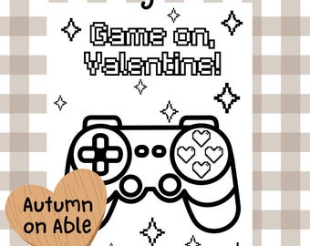 Página para colorear de San Valentín con videojuegos – Game On Valentine – Pixel Heart & Controller