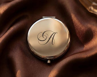 Engraved Compact Mirror, Engraved Initials, Silver Pocket Mirror, Bridal Party Favor