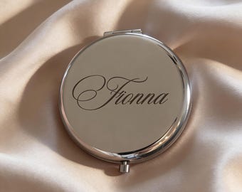 Custom Engraved Compact Mirror, Stainless Steel, Personalized Name Gift