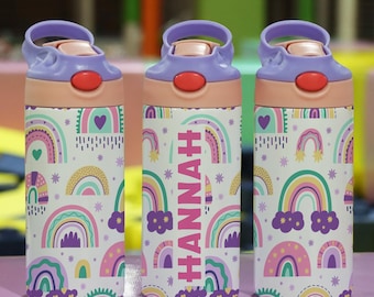 Personalized Rainbow Kids Cup, Custom Name Colorful Tumbler, Kids Gift Idea