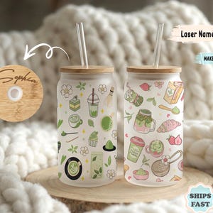 Custom Matcha Glass Tumbler, Personalized Green Tea Can Glass
