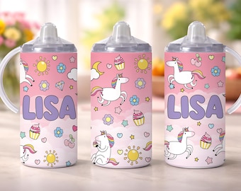 Personalized Pink Unicorn Toddler Cup, 12oz Kids Training Sippy Cup, Perfect Gift for Baby Girls