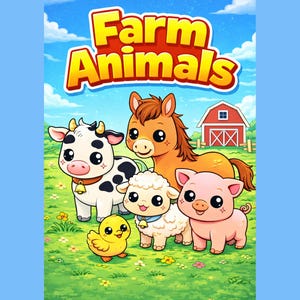 Libro para colorear de animales de granja kawaii para niños / Páginas lindas de animales de granja / PDF imprimible para edades de 4 a 8 años