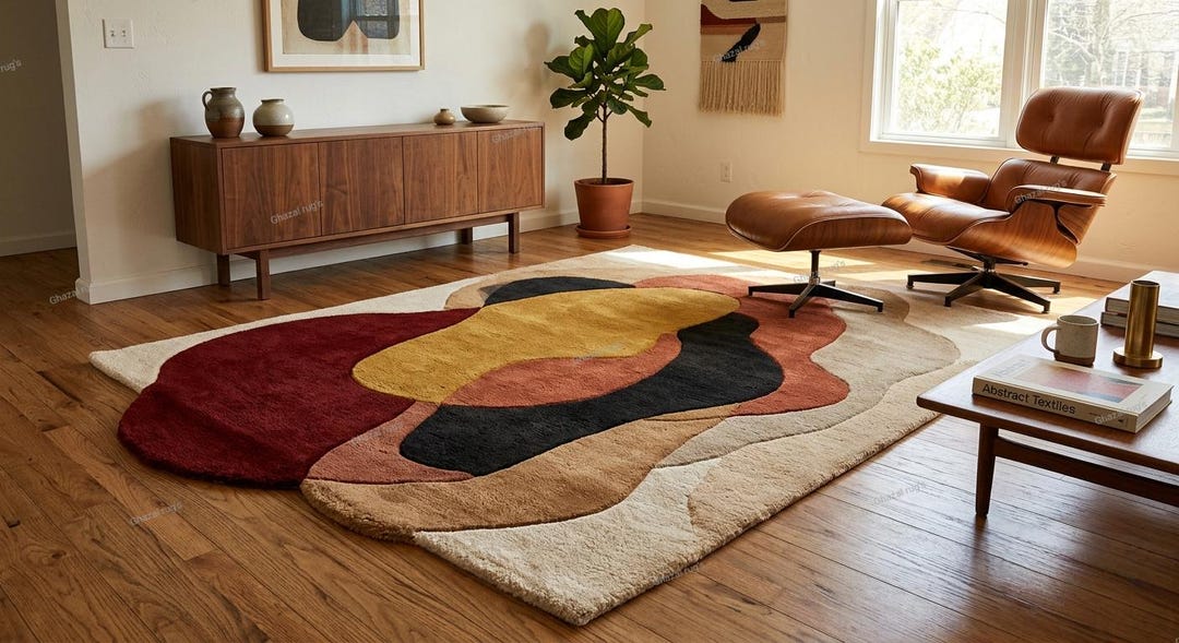 Irregular Abstract Area Rug Modern Abstract Area Rug, Hand Tufted Wool Rug, Luxury Irregular Shape ...