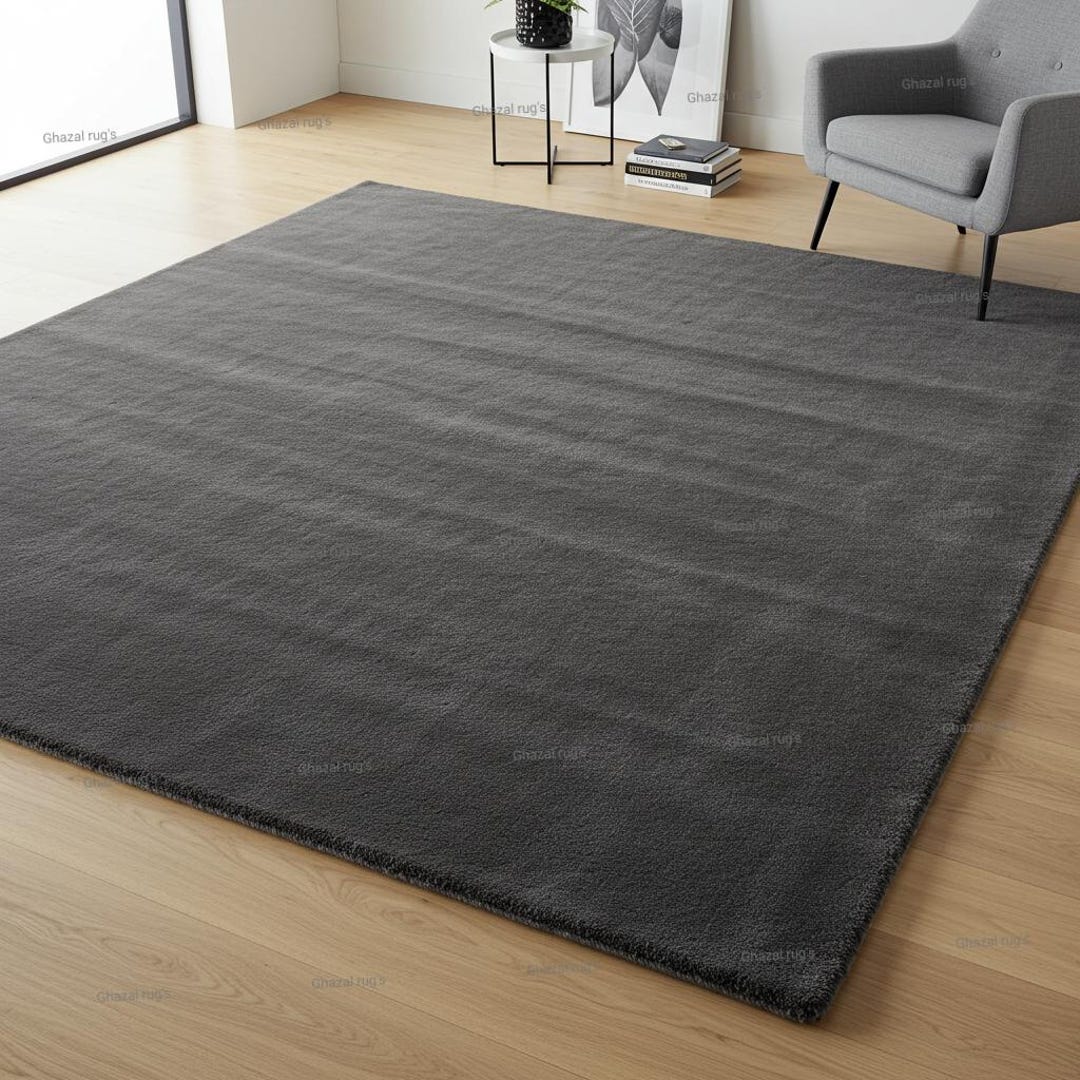 Dark Gray Solid Area Rug, Charcoal Minimalist Carpet, Modern Living ...