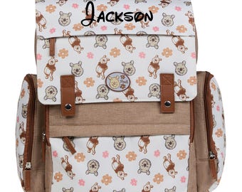 Personalized Winnie the Pooh Diaper Backpack, Disney Pooh Bear Diaper Bag, Custom Embroidered Baby Bag, Baby Shower Gift