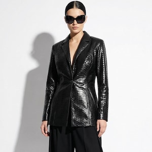 Genuine python skin blazer – handmade luxury exotic leather jacket for women