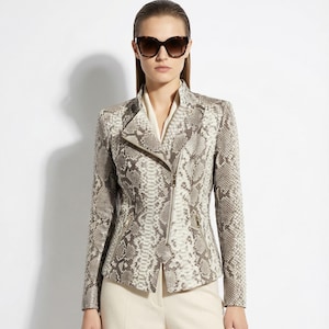 Women's genuine python leather real exotic snake skin natural white handmade biker jacket