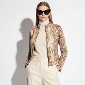 Echte natürliche Python-Haut-Racer-Jacke - Exotischer Beige-Schlangenleder-Luxus-Moto-Mantel