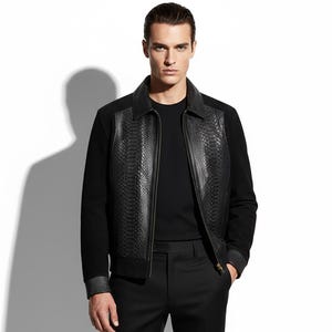 Men's handmade python leather suede jacket