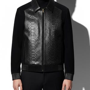 Men's handmade python leather suede jacket image 3