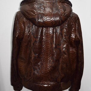 Echtes Pythonleder echtes Schaffellfutter Herren Luxus Braun Hoodie Jacke Bild 6