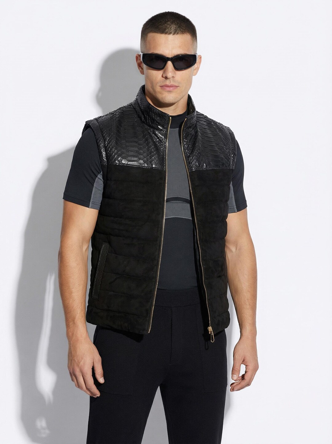 Genuine Python & Metis Suede Puffer Vest: Handcrafted Exotic Leather ...