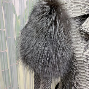 Damen echte Pythonleder Echtfuchs Pelzbesatz weiße exotische Bikerjacke Bild 4