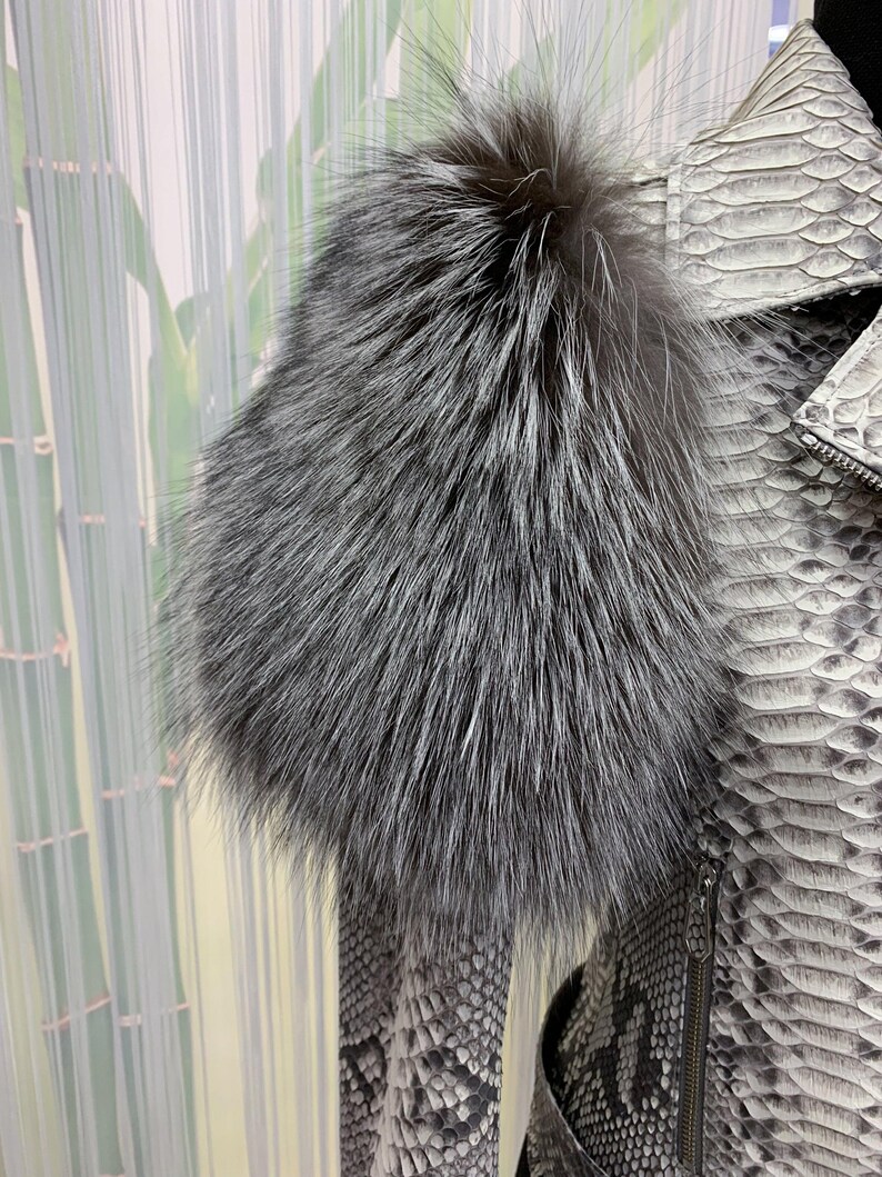 Damen echte Pythonleder Echtfuchs Pelzbesatz weiße exotische Bikerjacke Bild 4