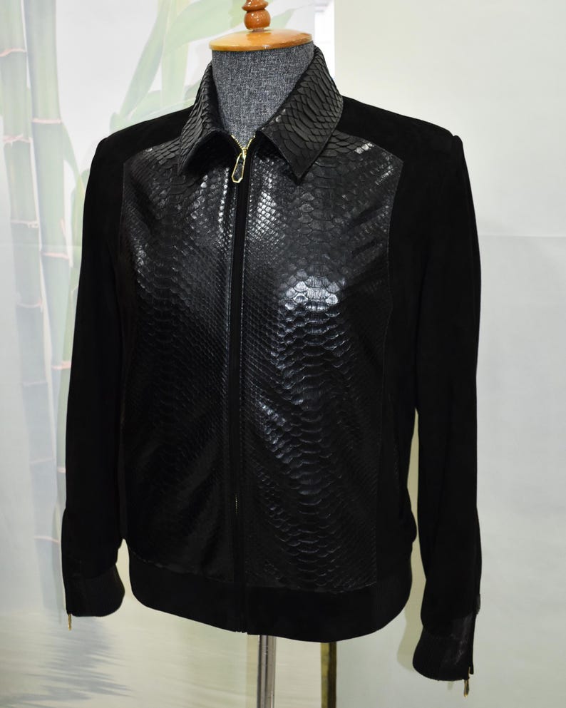Men's handmade python leather suede jacket image 6
