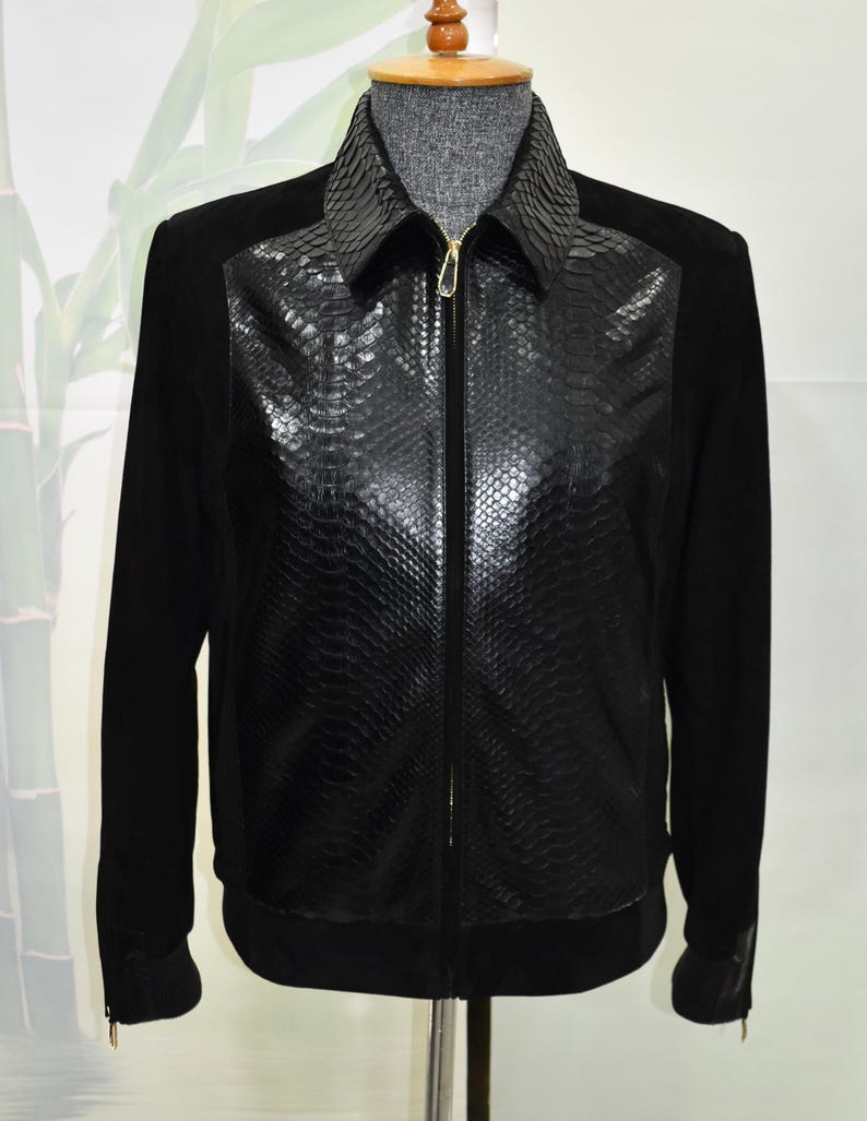 Men's handmade python leather suede jacket image 5