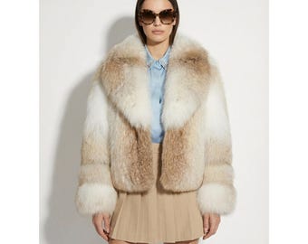 Manteau en fourrure de renard ambré : veste faite main de luxe pour femme