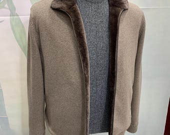 Handmade merino fur lined wool cardigan