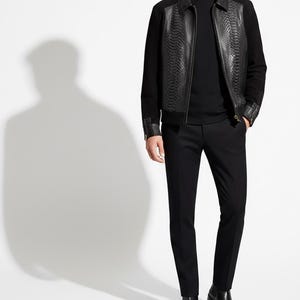 Men's handmade python leather suede jacket image 4