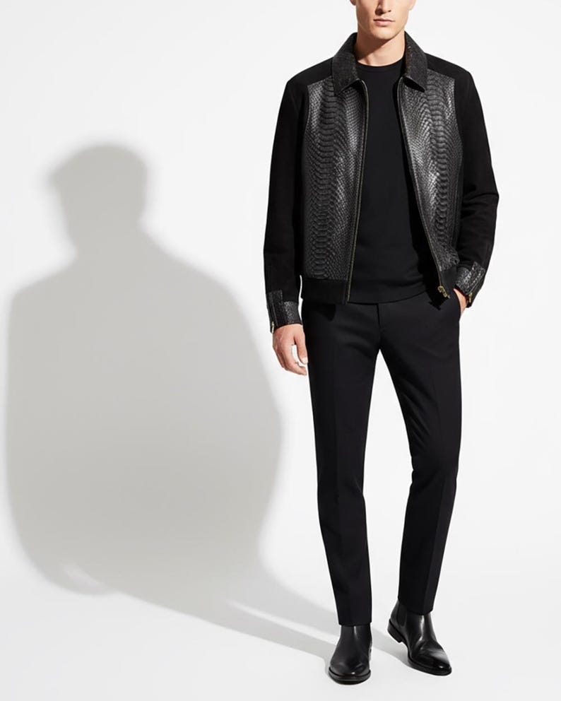Men's handmade python leather suede jacket image 4