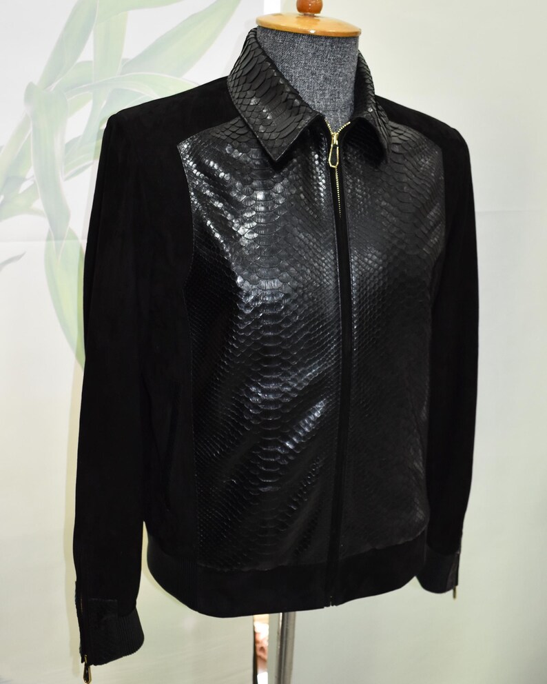 Men's handmade python leather suede jacket image 7