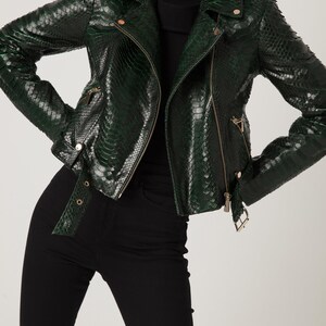 Women's genuine python leather green snake skin exotic moto jacket image 7