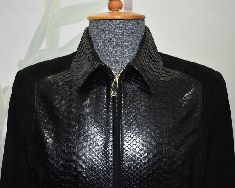 Men's handmade python leather suede jacket image 8