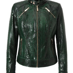 Women's genuine python leather green snake skin exotic moto jacket image 2