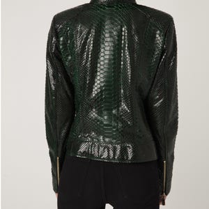 Women's genuine python leather green snake skin exotic moto jacket image 4
