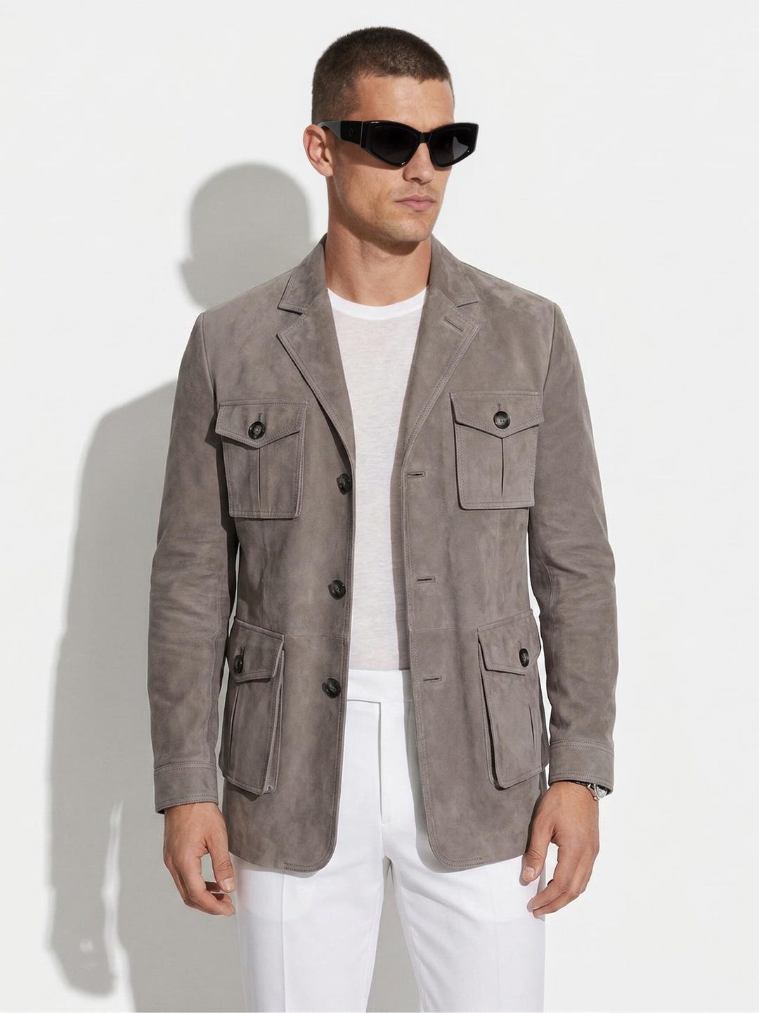 Safari Rari Handmade Suede Leather Safari Jacket - Men's Bespoke Gray Coat - Etsy