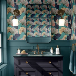 Ginkgo Blaue Tapete, Wanddekor, Blumendekor, Luxus Tapete, Wohnkultur, Hausrenovierung, Florales Design, Botanisch, Ginkgo
