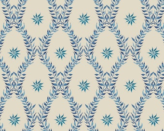 Belle Indigo Wallpaper A4 SAMPLE, Wall Decor, Cottage Core, Luxury Wallpaper, Home Decor, House Renovation, Floral Design, Trellis Design