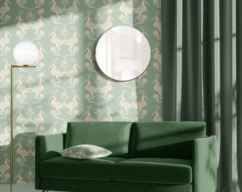 Lotus Mint Wallpaper, Wall Decor, Dark Decor, Luxury Wallpaper, Home Decor, House Renovation, Floral Design, Bird Design, Tropical