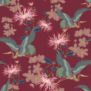 Blossom Rouge, Wall Decor, Dark Decor, Luxury Wallpaper, Home Decor, House Renovation, Floral Design, Bird Design image 2