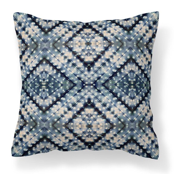 Indigo Itajime Cross Cushion by Tatie Lou Indigo Itajime Cross Cushion by Tatie Lou